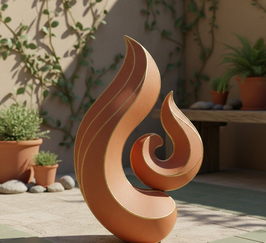 Handgemaakte tuinsculptuur in terracotta