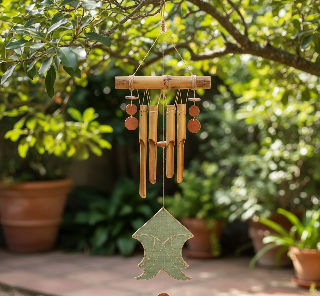 Elegante windgong met natuurlijke materialen